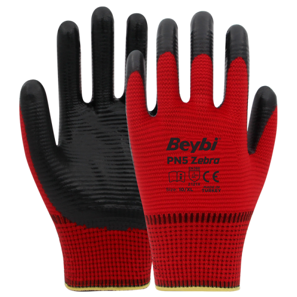 PN5 Zebra Polyester Örme Nitril Eldiven